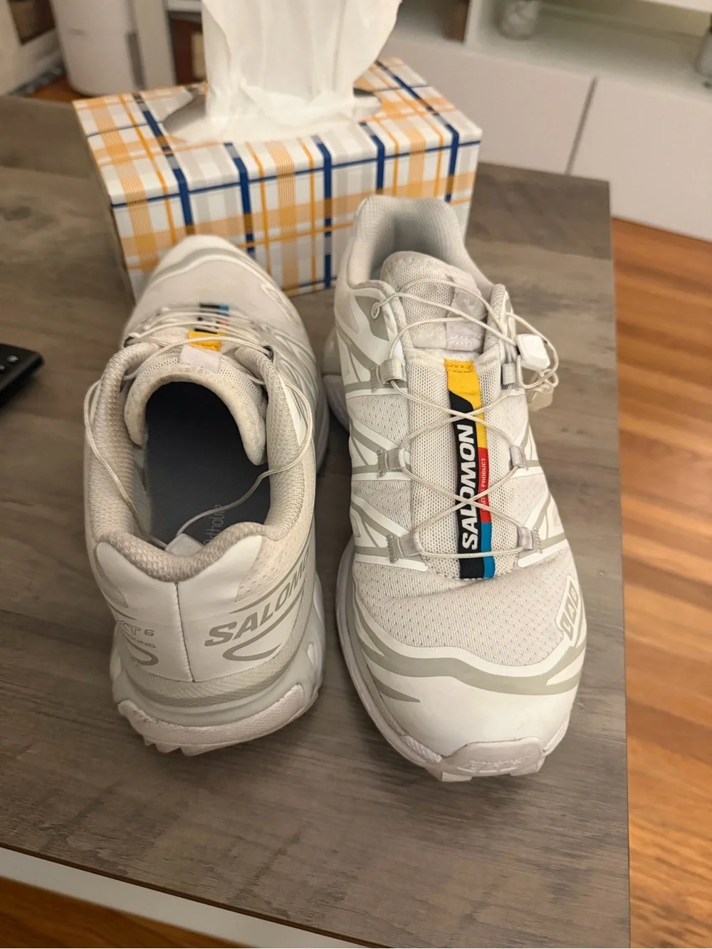 Salomon White and Gray Trail Running Shoes with Multicolor Logo